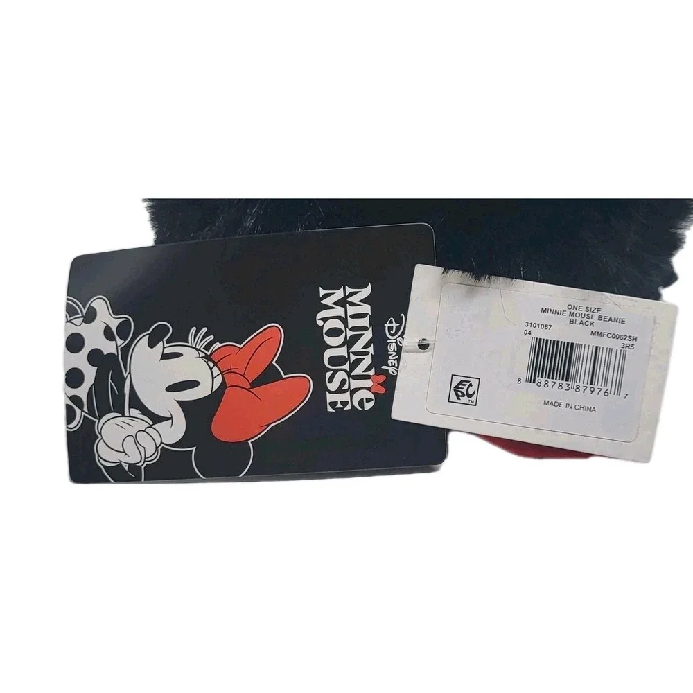Disney Minnie Mouse Beanie Winter‎ Hat Unisex Bow Ear Cute Black NWT Cozy Warm